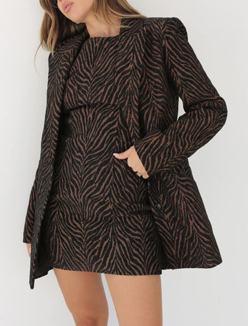 Brown-Black Zebra Print Two-Piece Se